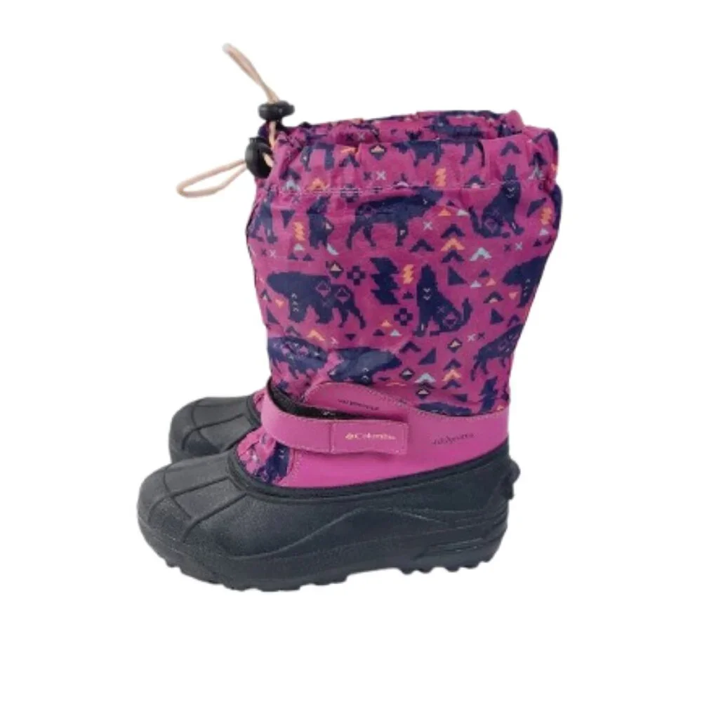 Columbia Kids' Wild Fuchsia Powderbug Forty Print Waterproof Snow Boots Size 4
